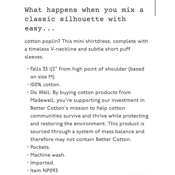 MADEWELL Mini Shirtdress Women XS White V-Neck Shift Dress Pockets NP093 - Picture 2 of 15